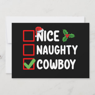 Nice Naughty Cowboy Christmas List Holiday Invitation