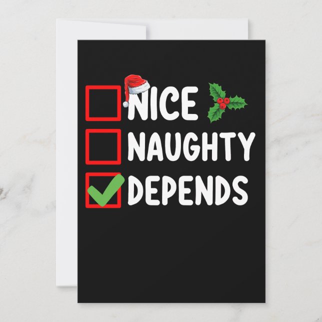 Nice Naughty Depends Christmas List Holiday Invitation (Front)