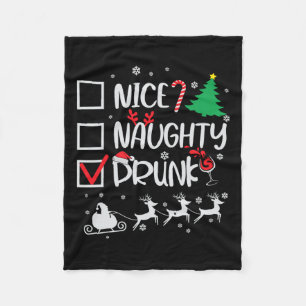 Nice Naughty Drunk Check Funny Christmas Fleece Blanket