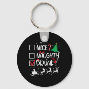 Nice Naughty Drunk Check Funny Christmas Key Ring