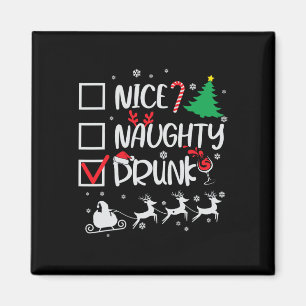 Nice Naughty Drunk Check Funny Christmas Magnet