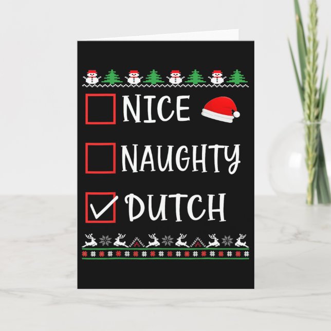 Nice Naughty Dutch Fun Ugly Christmas List Pyjamas Card (Front)