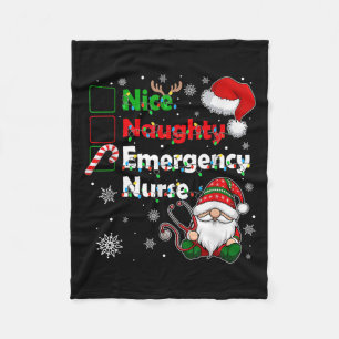 Nice Naughty Emergency Nurse Christmas Gnome Famil Fleece Blanket