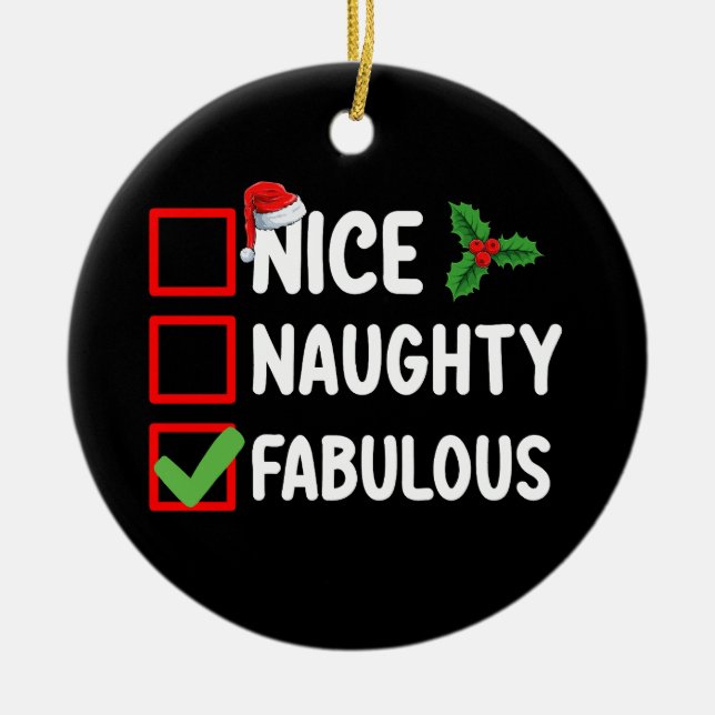 Nice Naughty Fabulous Funny Santa Christmas List H Ceramic Tree Decoration (Front)