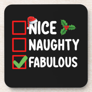 Nice Naughty Fabulous Funny Santa Christmas List H Coaster