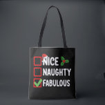 Nice Naughty Fabulous Funny Santa Christmas List H Tote Bag<br><div class="desc">Nice Naughty Fabulous Funny Santa Christmas List Holiday</div>