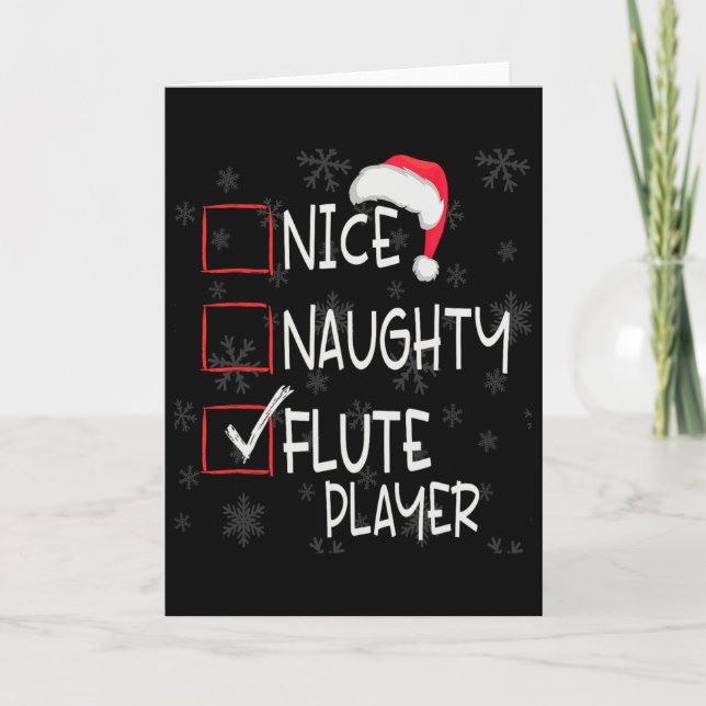 Nice Naughty Flute Player List Christmas Santa Cla Card (Front)