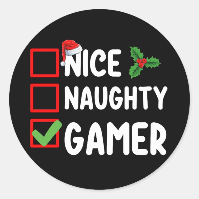 Nice Naughty Gamer Christmas List Gaming Santa Classic Round Sticker (Front)
