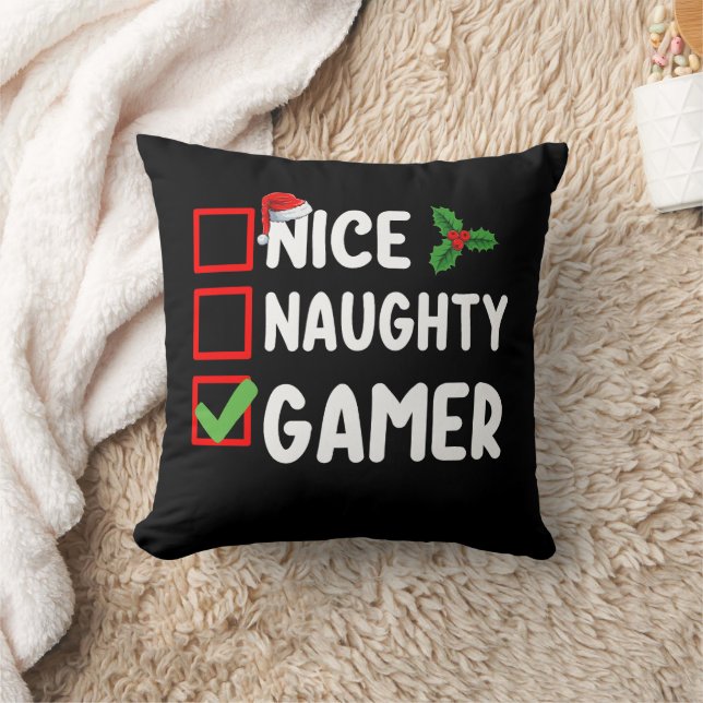 Nice Naughty Gamer Christmas List Gaming Santa Cushion (Blanket)