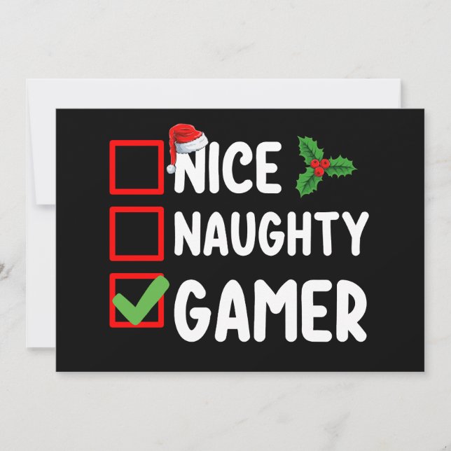 Nice Naughty Gamer Christmas List Gaming Santa Invitation (Front)