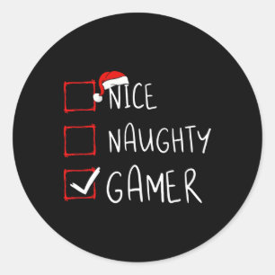 Nice Naughty Gamer Christmas List Xmas Gaming Sant Classic Round Sticker