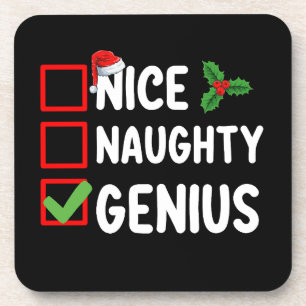 Nice Naughty Genius Christmas List Family Holiday Coaster