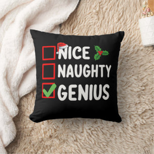 Nice Naughty Genius Christmas List Family Holiday Cushion