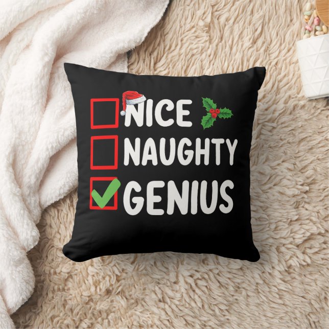 Nice Naughty Genius Christmas List Family Holiday Cushion (Blanket)
