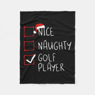 Nice Naughty Golf Player List Christmas Santa Clau Fleece Blanket