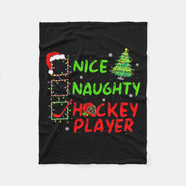 Nice Naughty Hockey Player Check List Christmas Sa Fleece Blanket (Front)