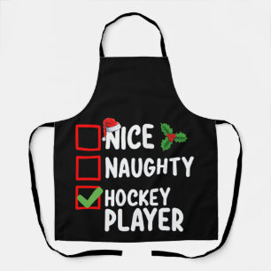 Nice Naughty Hockey Player Christmas List Santa Apron
