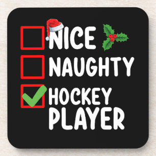 Nice Naughty Hockey Player Christmas List Santa Coaster