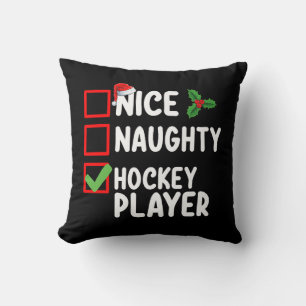 Nice Naughty Hockey Player Christmas List Santa Cushion