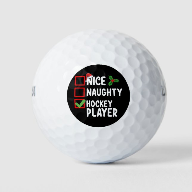 Nice Naughty Hockey Player Christmas List Santa Golf Balls (Front)