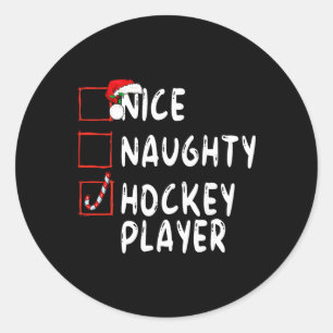 Nice Naughty Hockey Player Christmas Santa Claus Classic Round Sticker
