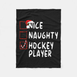 Nice Naughty Hockey Player Christmas Santa Claus Fleece Blanket