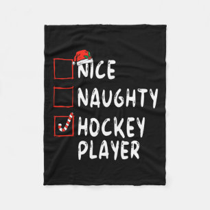 Nice Naughty Hockey Player Christmas Santa Hat Boy Fleece Blanket