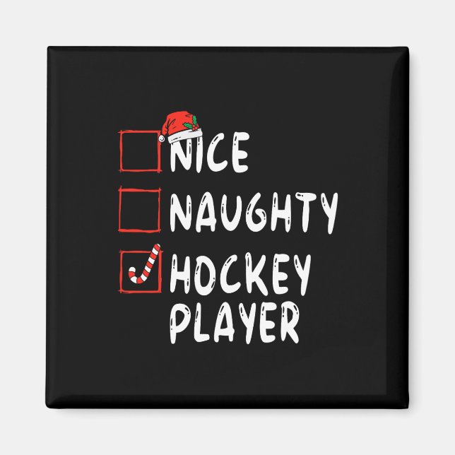 Nice Naughty Hockey Player Christmas Santa Hat Boy Magnet (Front)