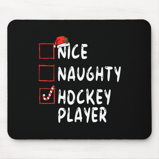 Nice Naughty Hockey Player Christmas Santa Hat Boy Mouse Mat (Front)