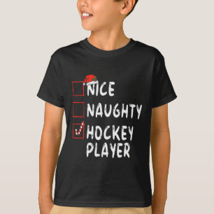 Nice Naughty Hockey Player Christmas Santa Hat Boy T-Shirt
