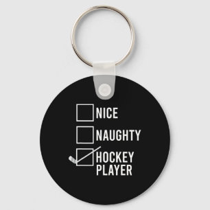 Nice Naughty Hockey Player Christmas Santa  Key Ring