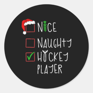 Nice Naughty Hockey Player Funny Christmas Costume Classic Round Sticker