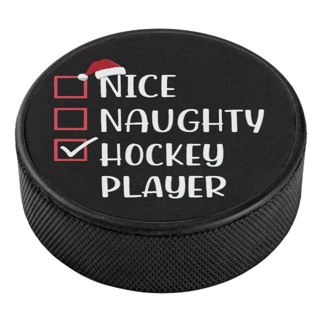 Nice Naughty Hockey Player Sports Lover Santa  Hockey Puck (3/4)