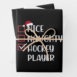 Nice Naughty Hockey Player Sports Lover Santa Wrapping Paper Sheet