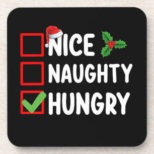 Nice Naughty Hungry Christmas List Family Holiday Coaster