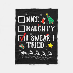 Nice Naughty I Swear I Tried Cute Christmas Tree S Fleece Blanket