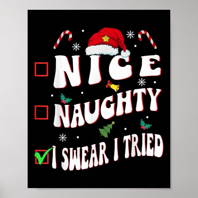 Nice Naughty I Swear I Tried Family Christmas List Poster (Front)