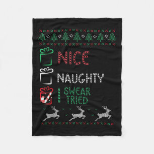 Nice Naughty I Swear I Tried List Xmas Lover Chris Fleece Blanket