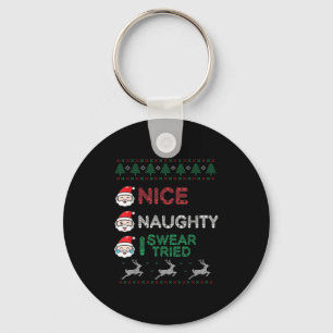 Nice Naughty I Swear I Tried List Xmas Lover Chris Key Ring
