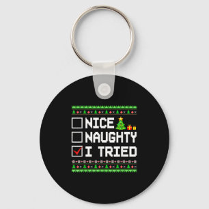 Nice Naughty I Tried Christmas List Kids Boys Girl Key Ring