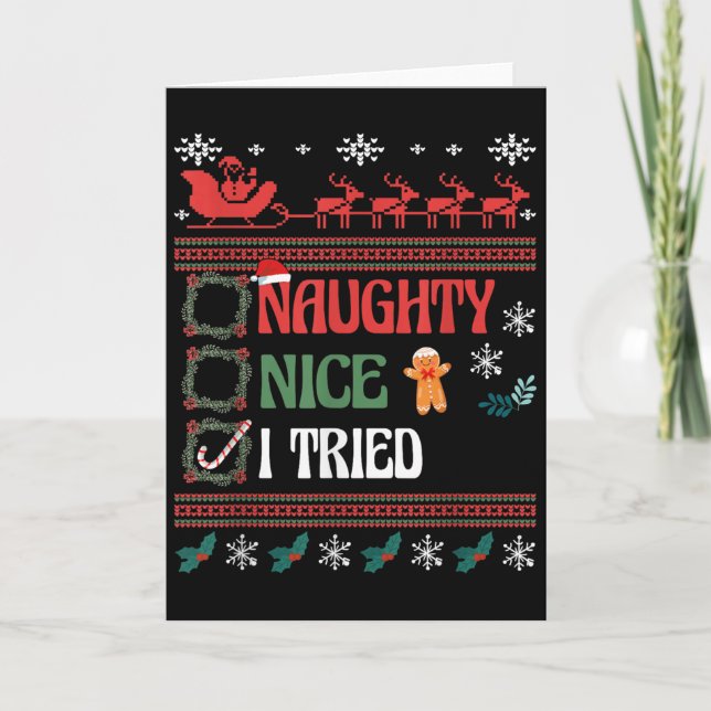 Nice Naughty I Tried Christmas List Matching Famil Card (Front)