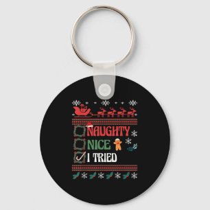 Nice Naughty I Tried Christmas List Matching Famil Key Ring