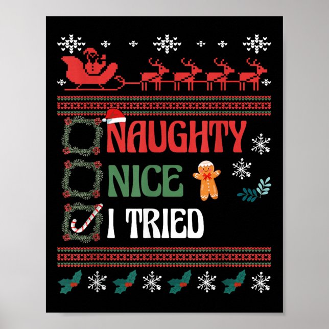 Nice Naughty I Tried Christmas List Matching Famil Poster (Front)