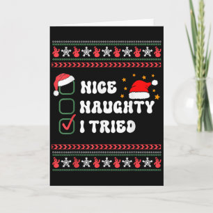Nice Naughty I Tried Christmas List Santa Hat  Card