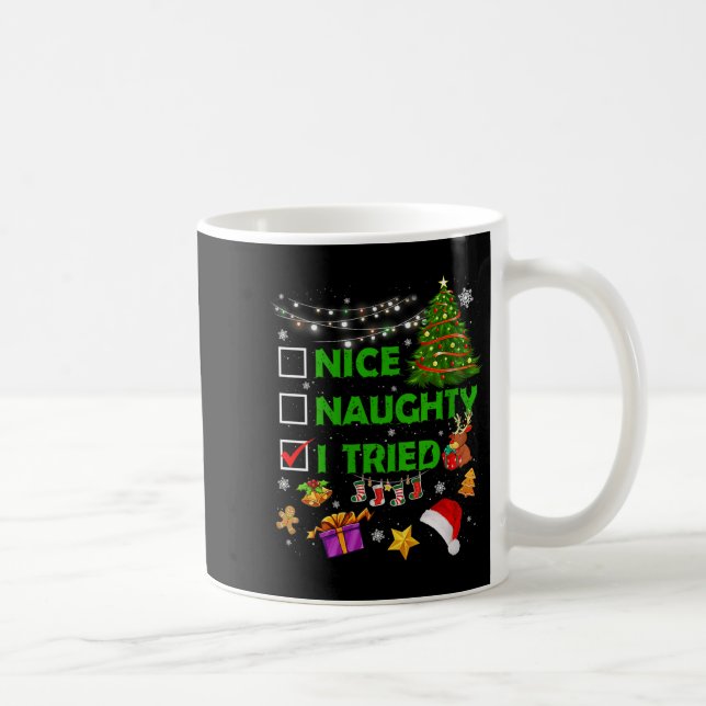 Nice Naughty I Tried Christmas Tree Light Funny Xm Coffee Mug (Right)