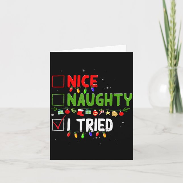 Nice Naughty I Tried Family Xmas Pajama Funny Chri Card (Front)