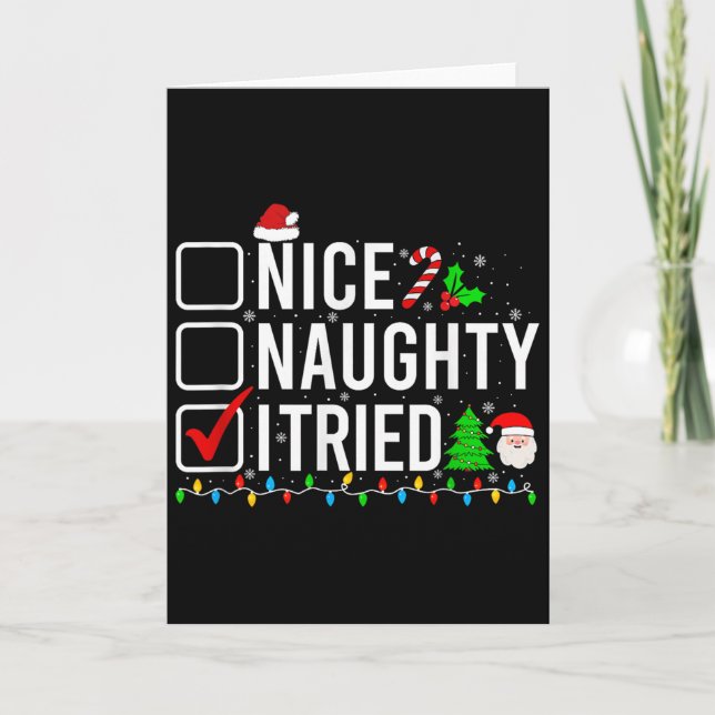 Nice Naughty I Tried Family Xmas Pajama Funny Chri Card (Front)