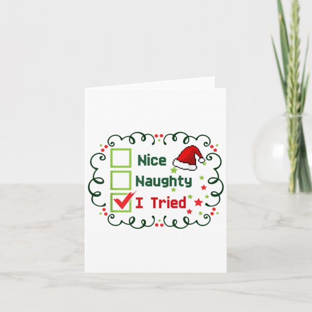 Nice Naughty I Tried Funny Christmas Family Matchi Card (Front)