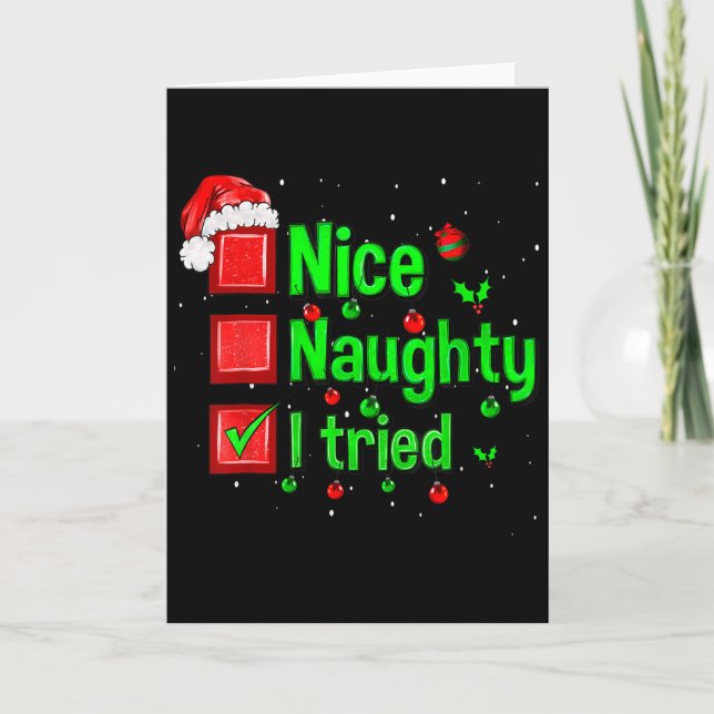 Nice Naughty I Tried Funny Christmas Family Matchi Card (Front)