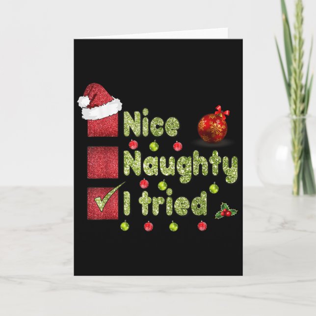 Nice Naughty I Tried Funny Christmas Family Matchi Card (Front)